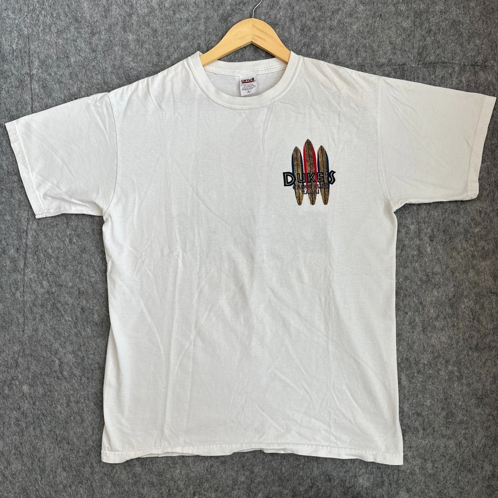 Vintage Duke's Waikiki Canoe Club Men's T-Shirt L White Y2K